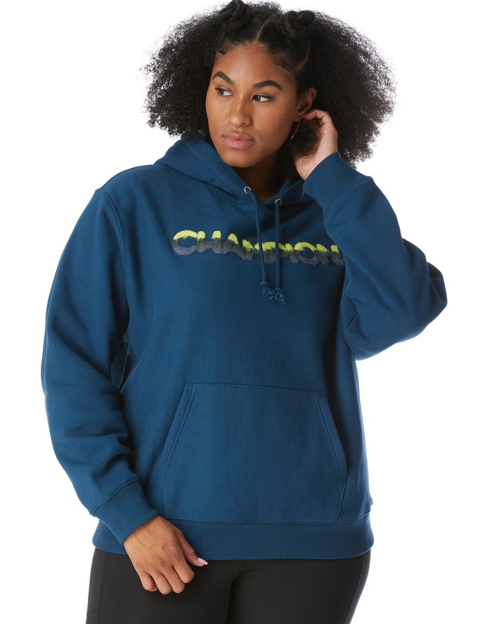 Champion Hoodie Dames - Blauw - Plus Reverse Weave Ombre Chenille Applique ( 764905-RQJ )